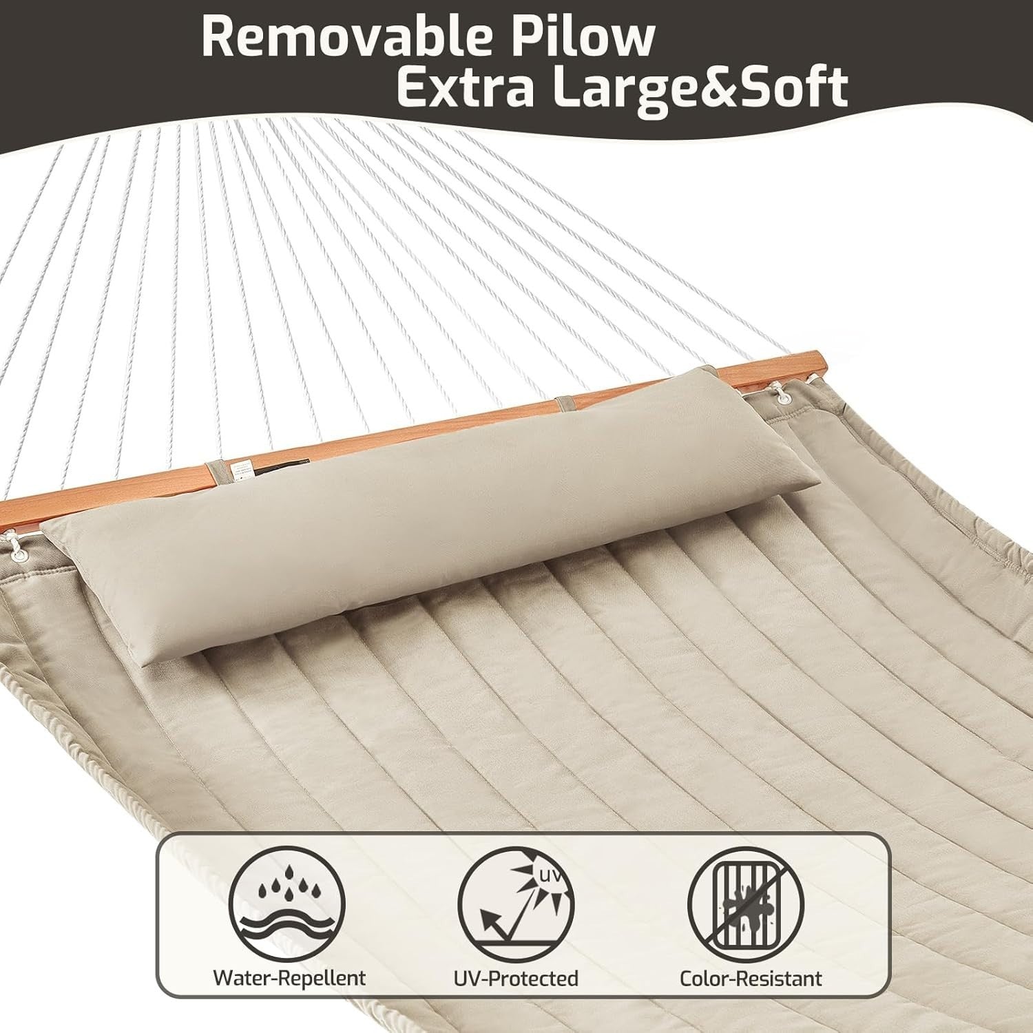2 Person Quilted Fabric Hammock w/ Spreader Bars & Pillow 450lb Outdoor Patio