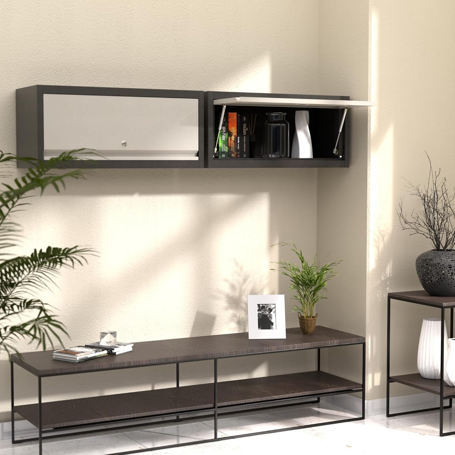 Wall Mounted Metal Storage Cabinet with Lock & Up-Flip Door 35x66x30cm