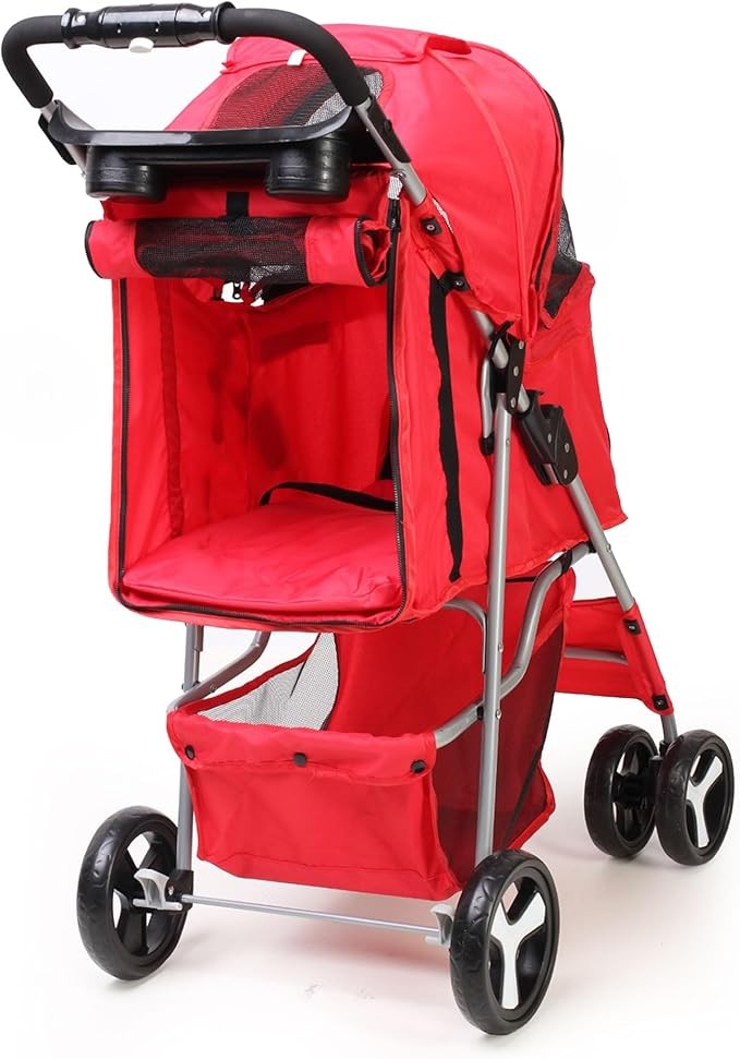 Dog Stroller Rain Cover Foldable Pet Small Medium Dogs Cats Pushchair