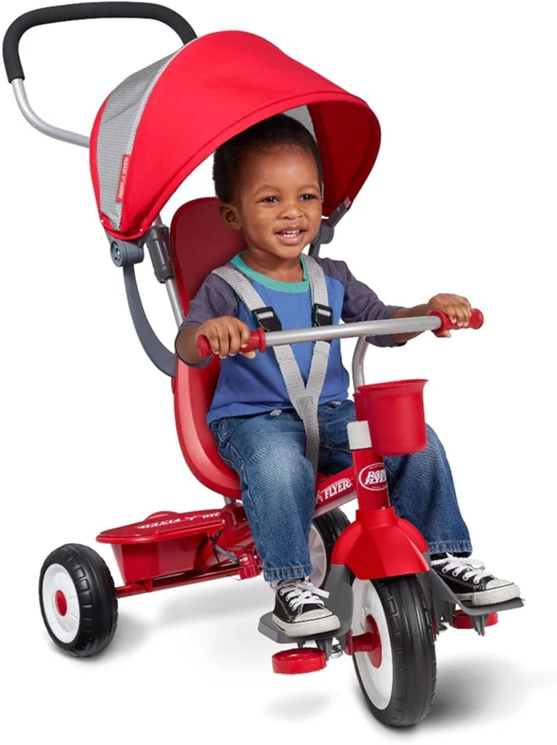 4 in 1 Toddler Tricycle Push Trike Parent Handle Adjustable Seat Red