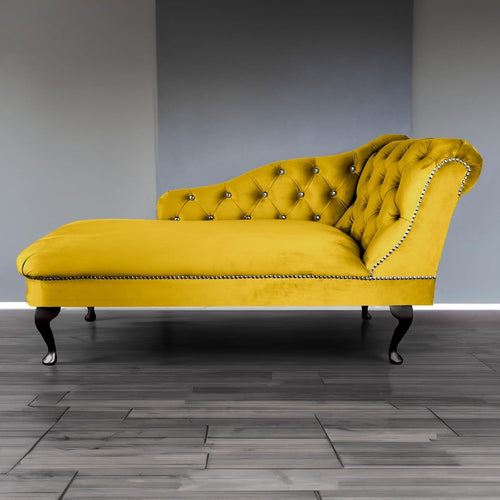 Right Hand Lemon Velvet Chaise Lounge Sofa – Tufted, Durable & Stylish
