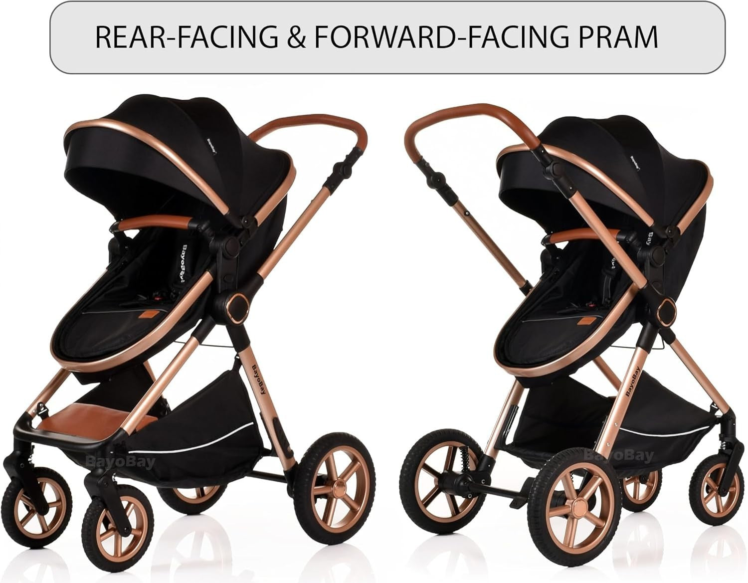 Black Gold 3 in 1 Baby Pram Travel System Folding Pushchair with Car Seat