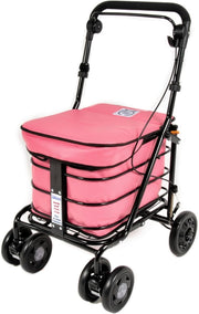 Folding Seated Mobility Shopper Trolley Handbrake 6 Wheels Pink