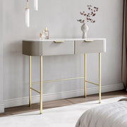 Modern Console Dressing Table Gold Legs 2 Drawer Mocha Marble Effect Finish