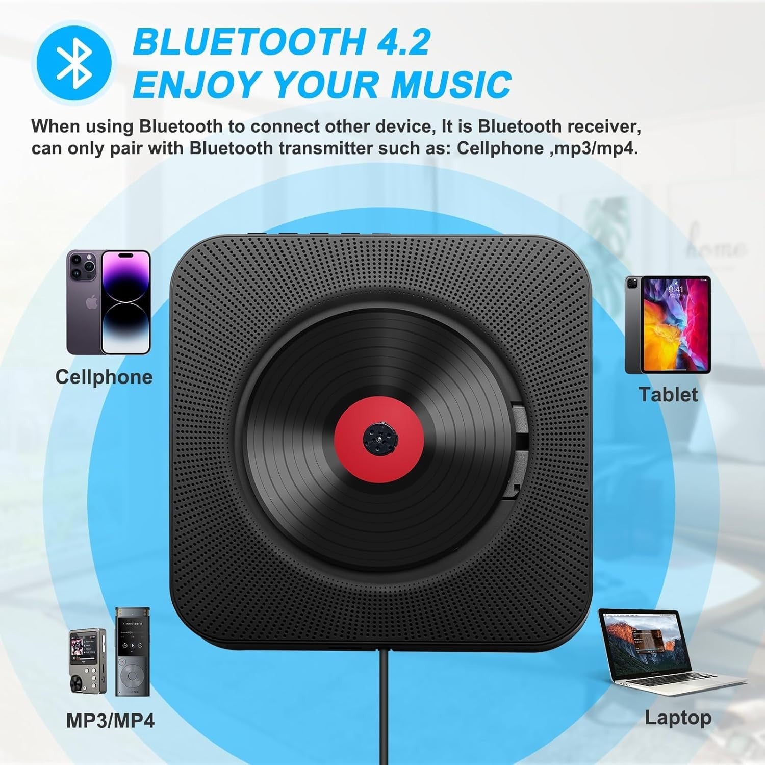 Portable Desktop CD Player Bluetooth HiFi Speakers FM Radio Remote LCD