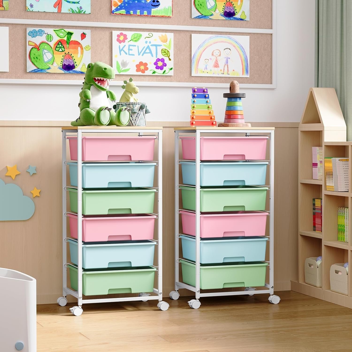6 Drawer Rolling Storage Cart Craft Organizer Trolley Multicolor Wheels