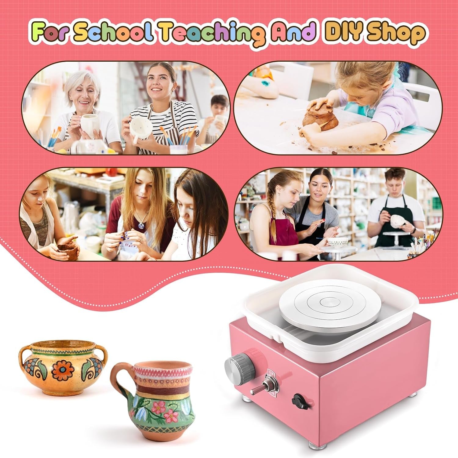 Mini Electric Pottery Wheel Adjustable Speed 2000RPM Kids DIY Ceramic Tool