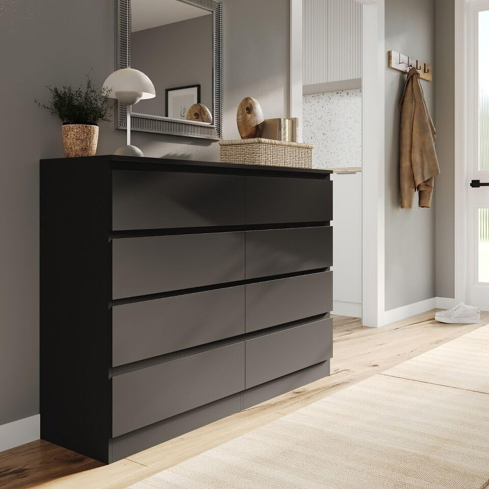 Modern Black Chest of 8 Drawers Storage Unit for Bedroom or Office Use