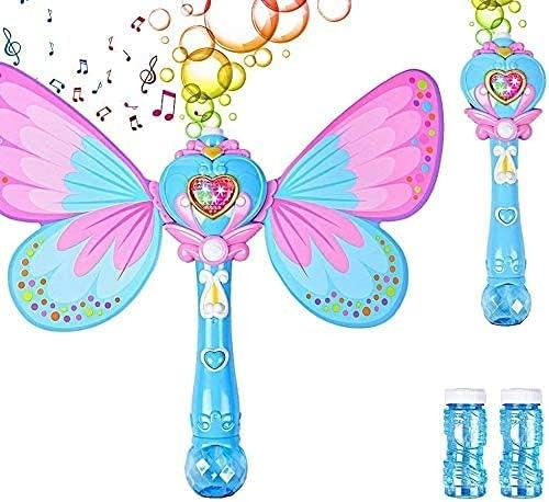 Kids Magic Bubble Wand Butterfly Fairy Light Up Musical Blower Pink