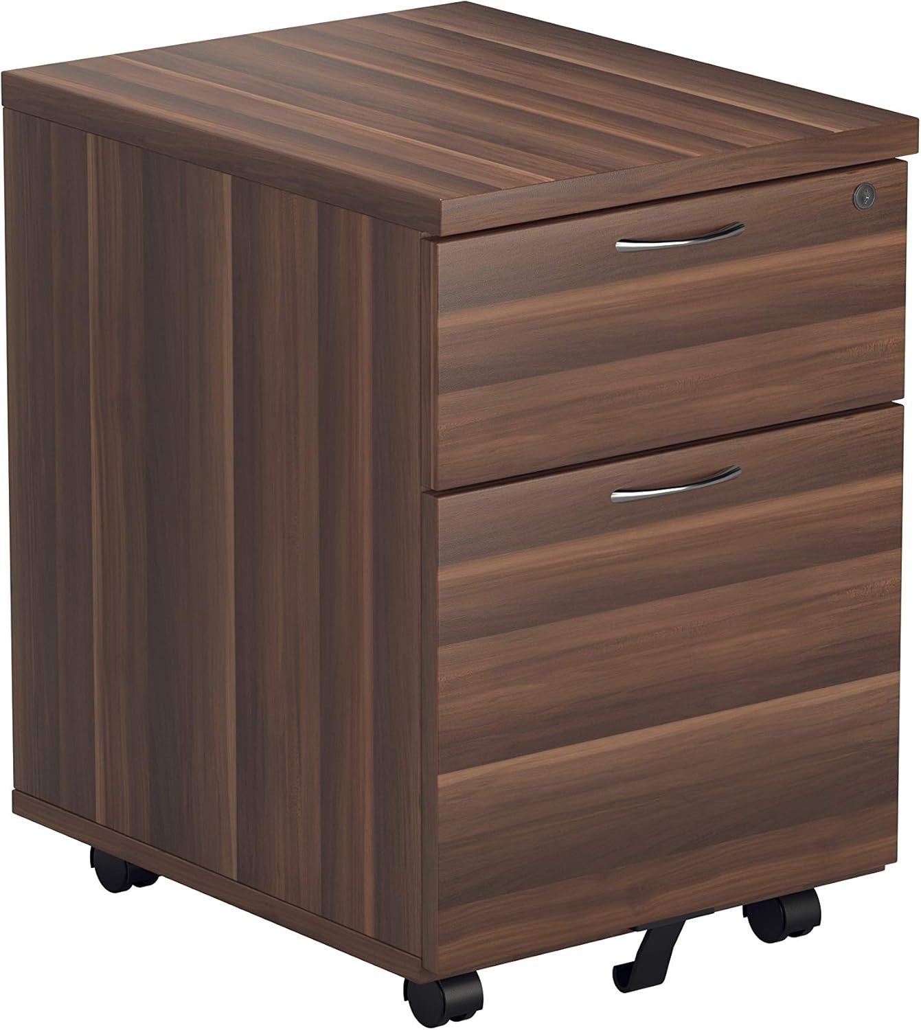 Lockable 2 Drawer Mobile Filing Cabinet Pedestal Office Storage Dark Walnut