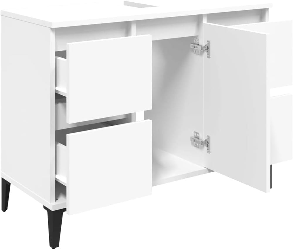 White Bathroom Sink Cabinet Vanity Unit with Drawers Cupboard Storage Modern