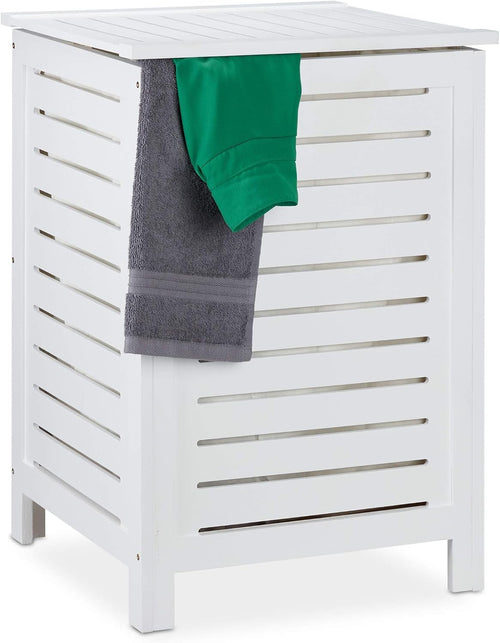 White Wooden Laundry Hamper with Lid, 86L Ventilated Storage Basket, Natural Pin