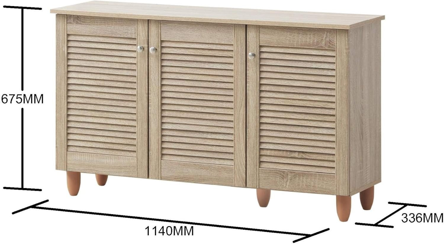 Modern 3-Door Shoe Storage Cabinet with Spacious Adjustable Shelves, Oak