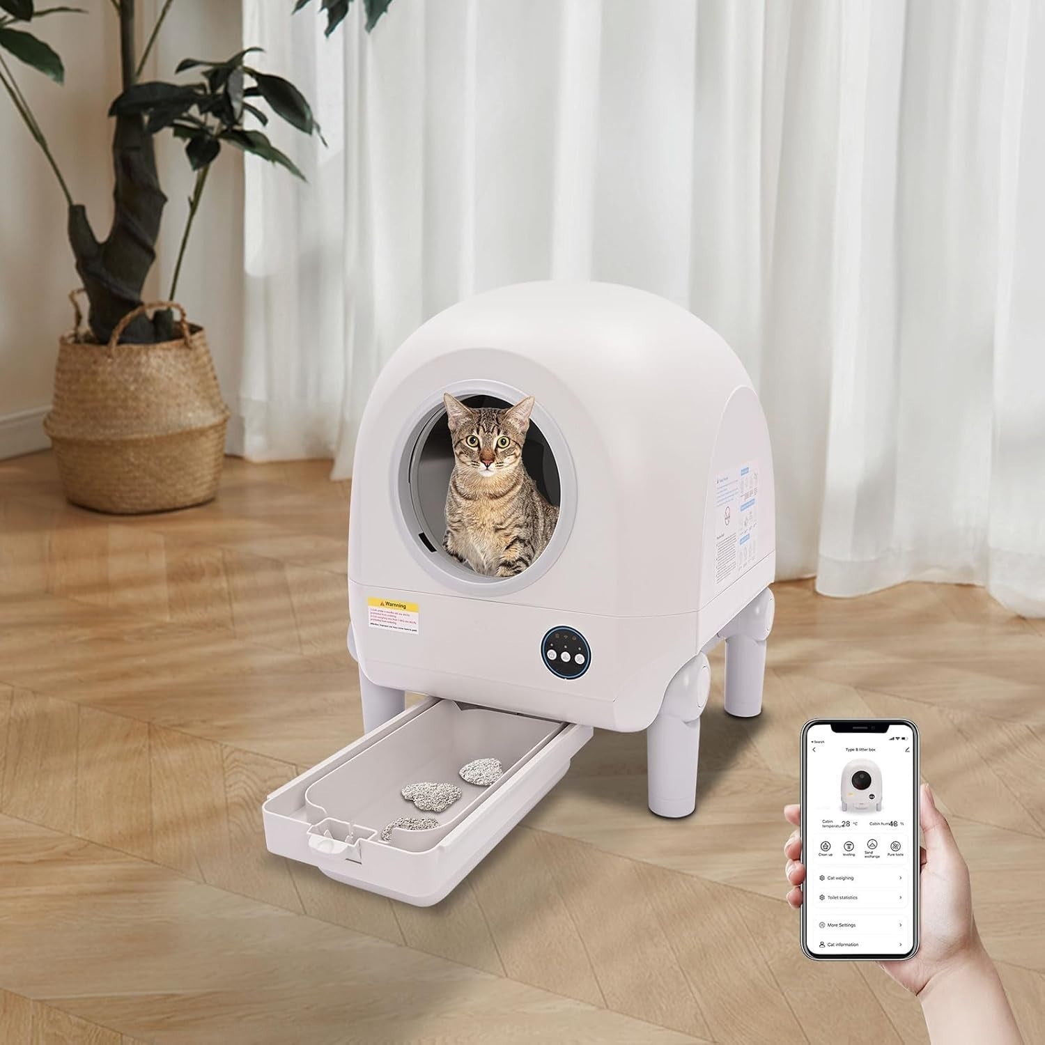 Self Cleaning Cat Litter Box APP Control 68L Smart Odor Control