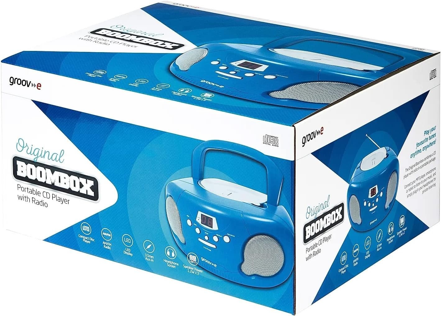 Portable Kids Boombox CD Player with Radio, Story CD & Aux – Blue
