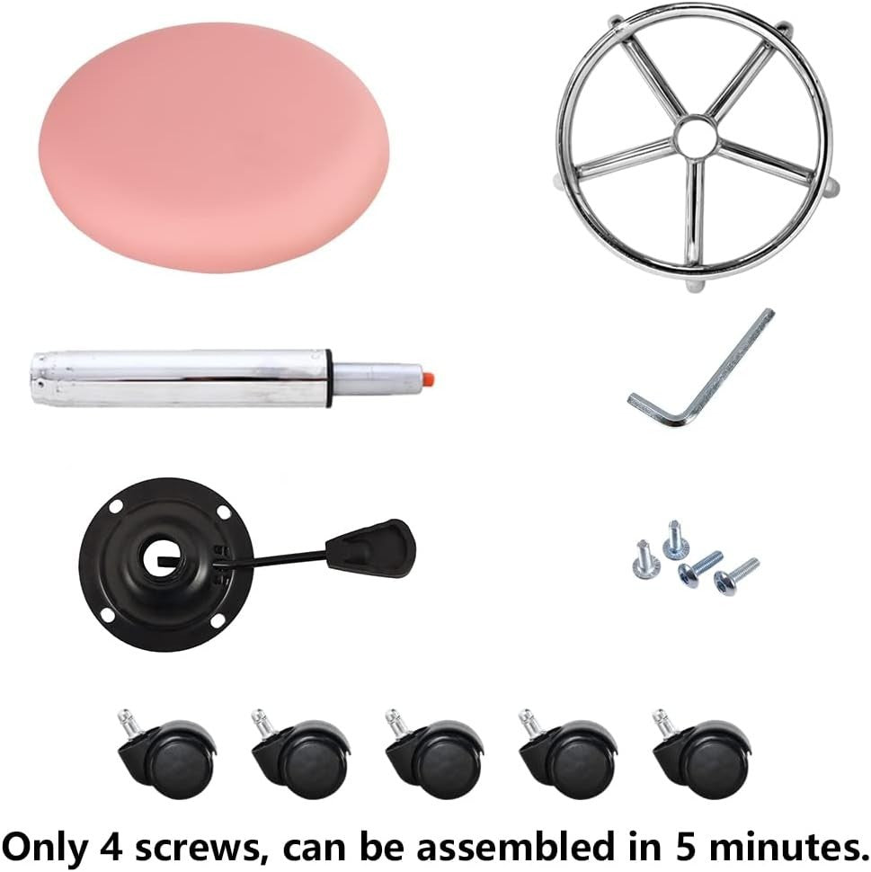 Pink Adjustable Swivel Stool with Wheels – PU Leather Seat for Salon & Home