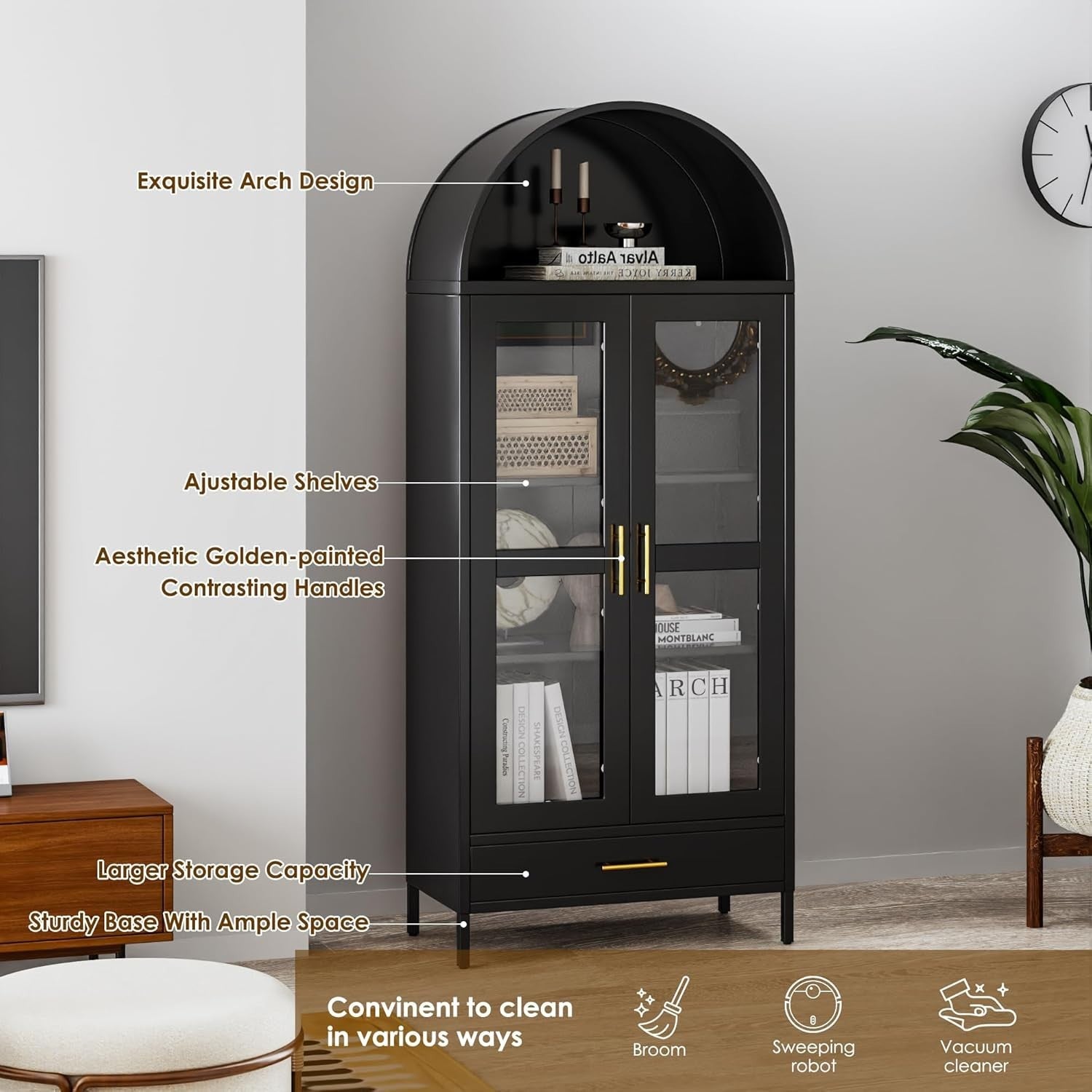 Heavy Duty Metal Storage Cabinet with Glass Doors & Drawer, 185cm