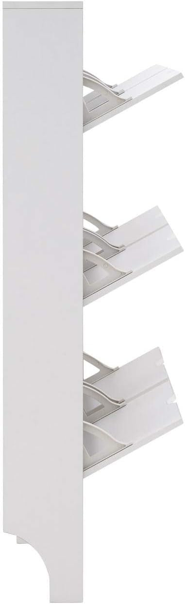 Slim Shoe Cabinet High Gloss 6 Drawer White Storage Unit for Hallway 126cm