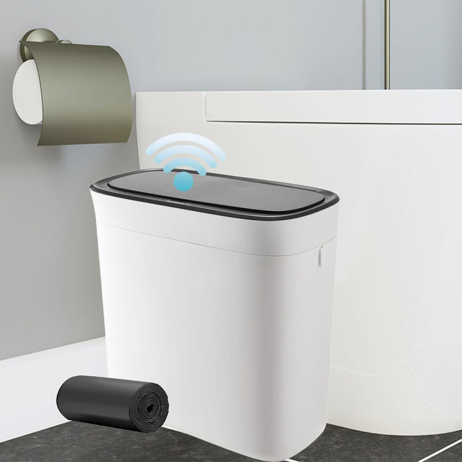 12L Smart Touchless Bathroom Bin Motion Sensor Slim Black Lid