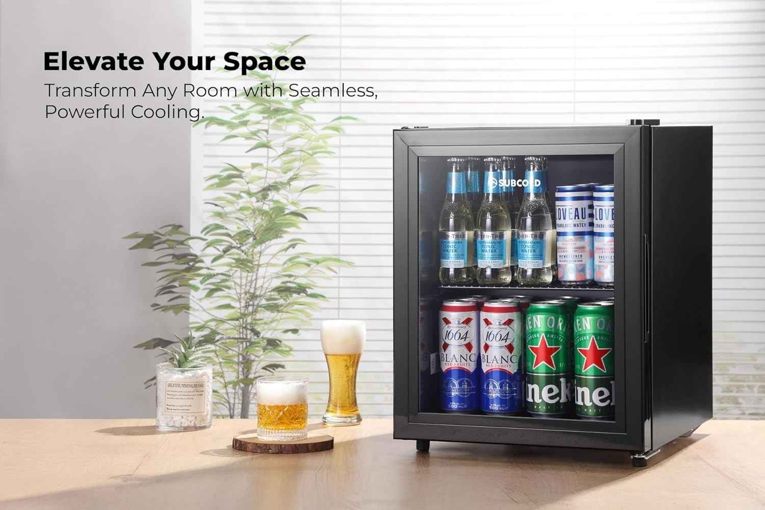 32L Mini Fridge Beer & Drink Cooler LED Glass Door Black Compact