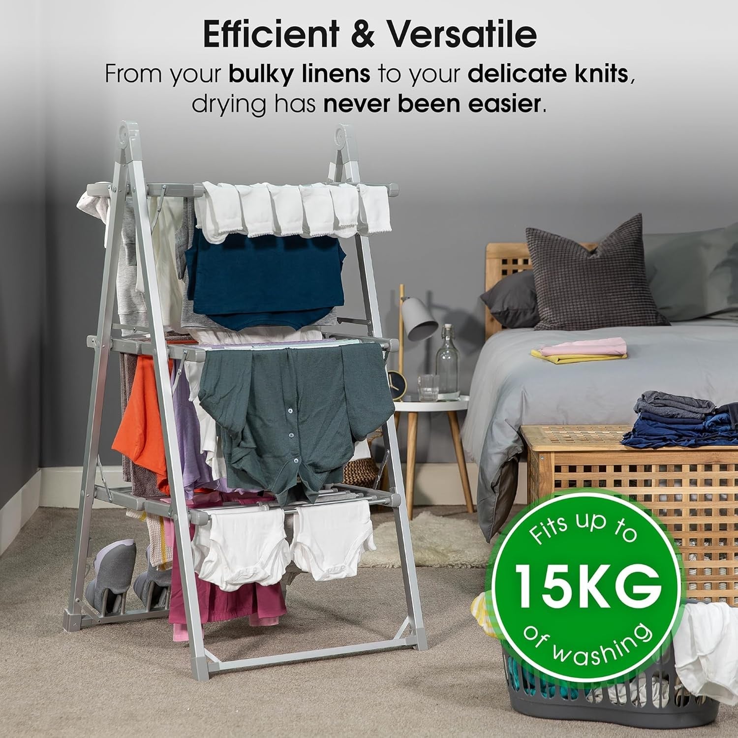 Heated Clothes Airer 3 Tier Electric Folding Drying Rack Indoor Energy