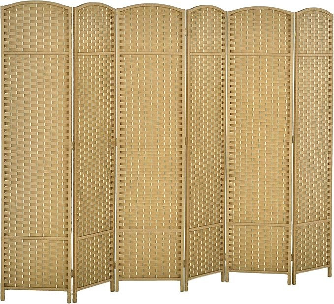 Natural 6 Panel Folding Room Divider – Freestanding Bamboo-Style Privacy Screen