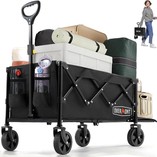 Black Collapsible Camping Wagon 100kg Removable Wheel Folding Festival Trolley