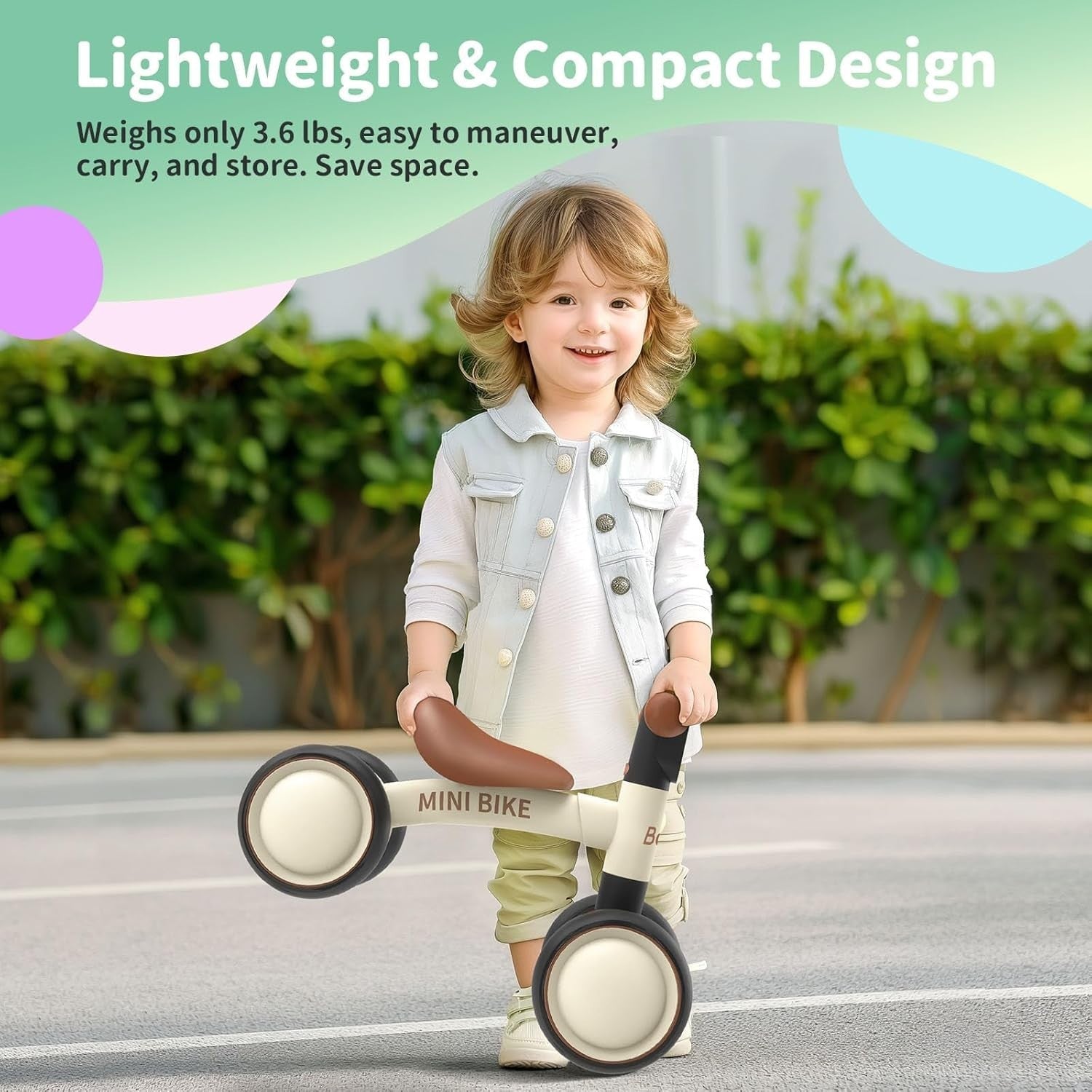 Toddler Balance Bike Baby Walker Ride On Toy 4 Wheel 10-24 Months Brown