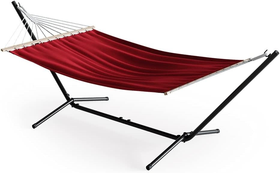 Adjustable Metal Hammock with Frame 350cm Wine Red Sun Lounger Outdoor Bed