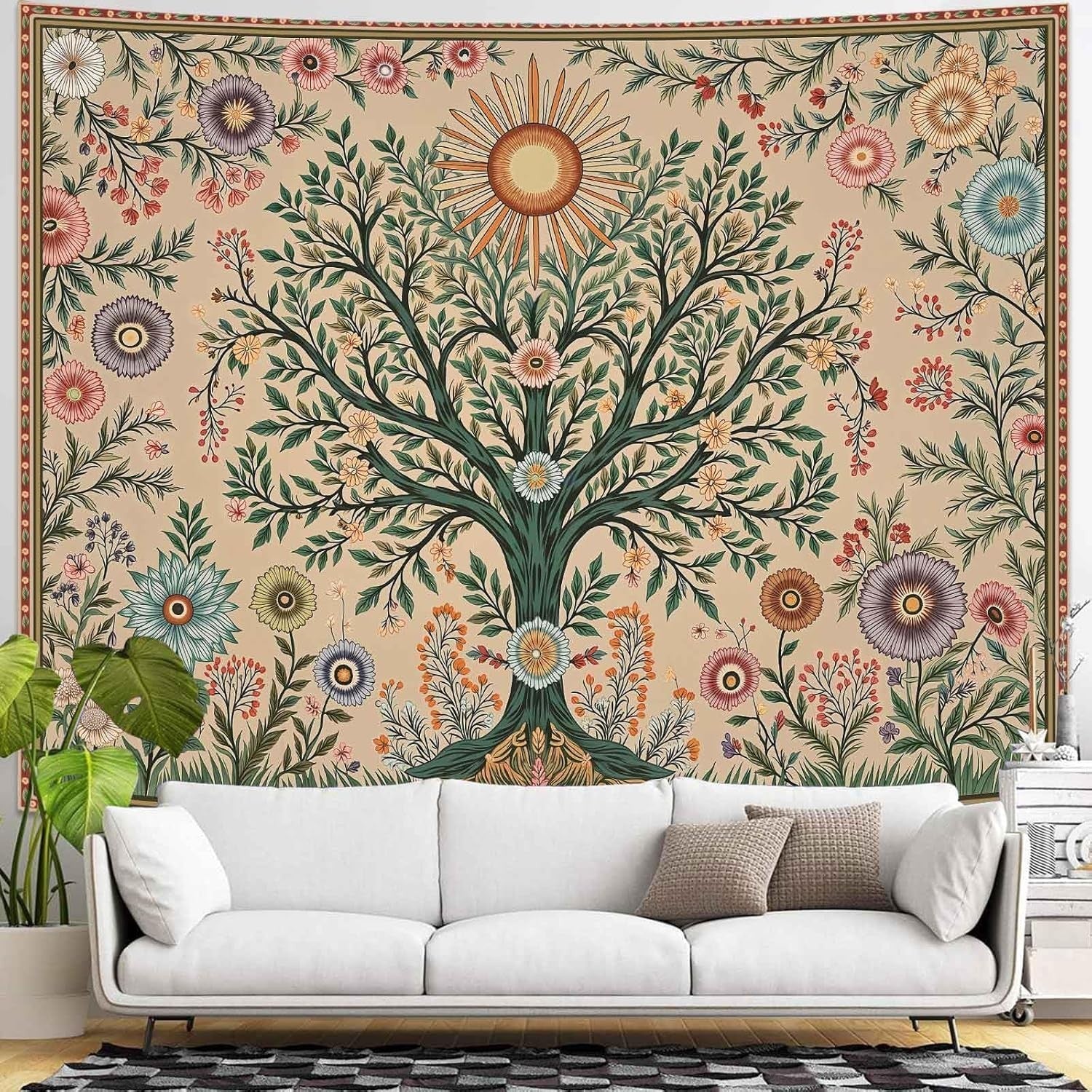 Tree of Life Moon Phase Tapestry Sun Celestial Boho 80x60