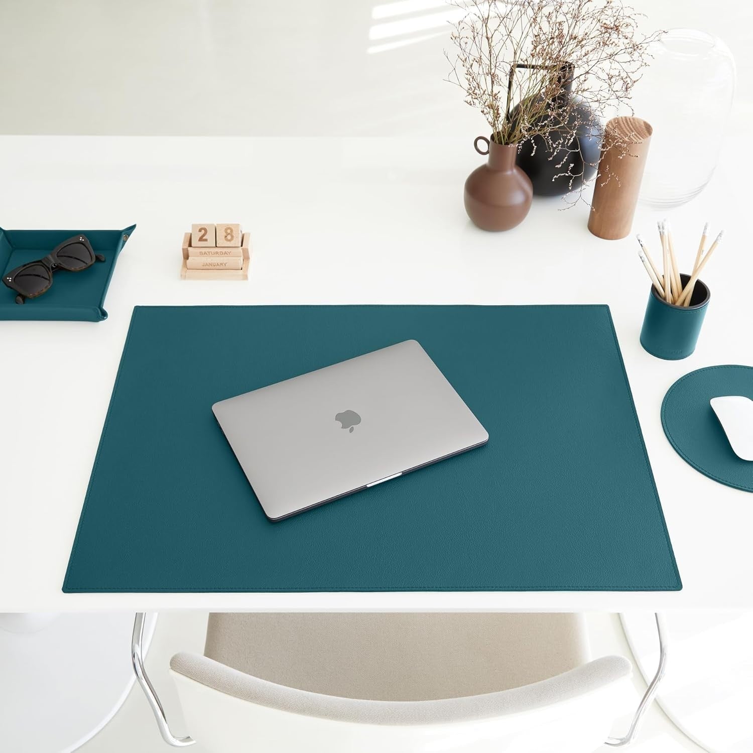 Leather Valet Tray Teal Blue – Desk Organiser for Keys, Coins & Jewellery