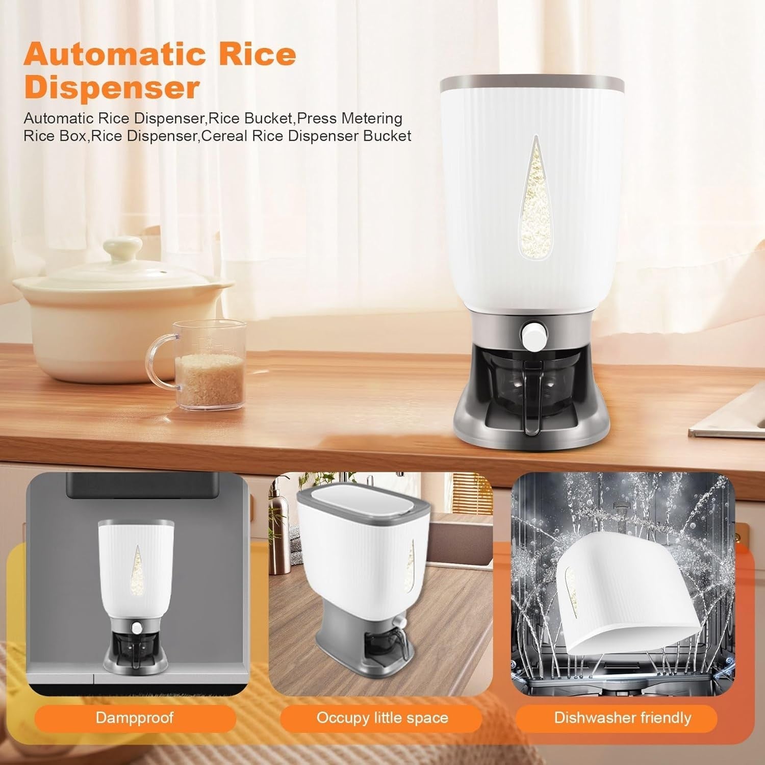 10KG Smart Automatic Rice Dispenser Storage Bucket with Rinsing Cup