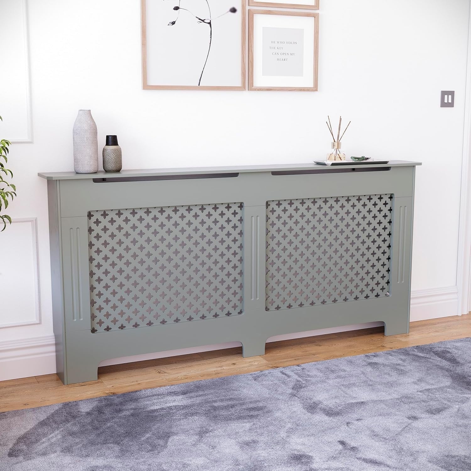 Extra Large Radiator Cover Olive Grey MDF Painted Heat Efficient