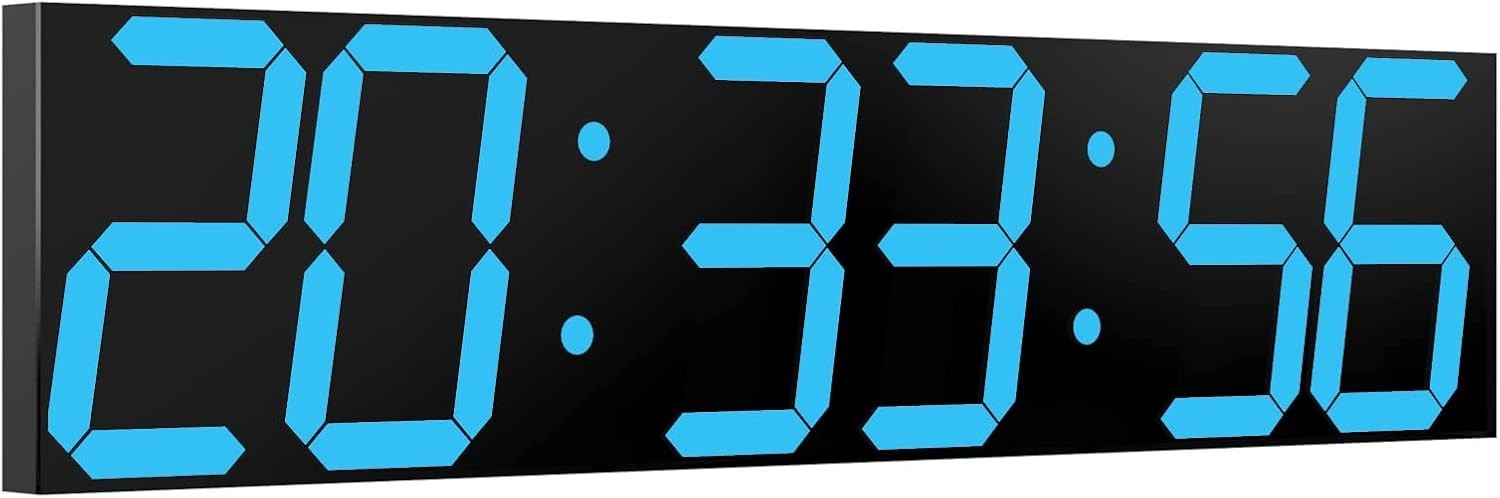 Oversized LED Wall Clock 27" Digital Timer Remote Date Temp Display Blue