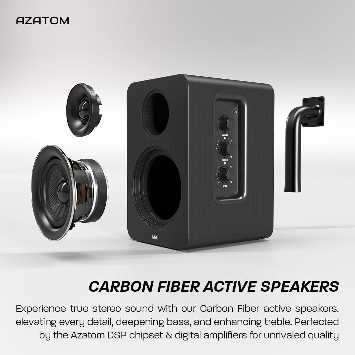 60W Bluetooth Bookshelf Speakers Carbon Fibre 24bit DAC Optical USB