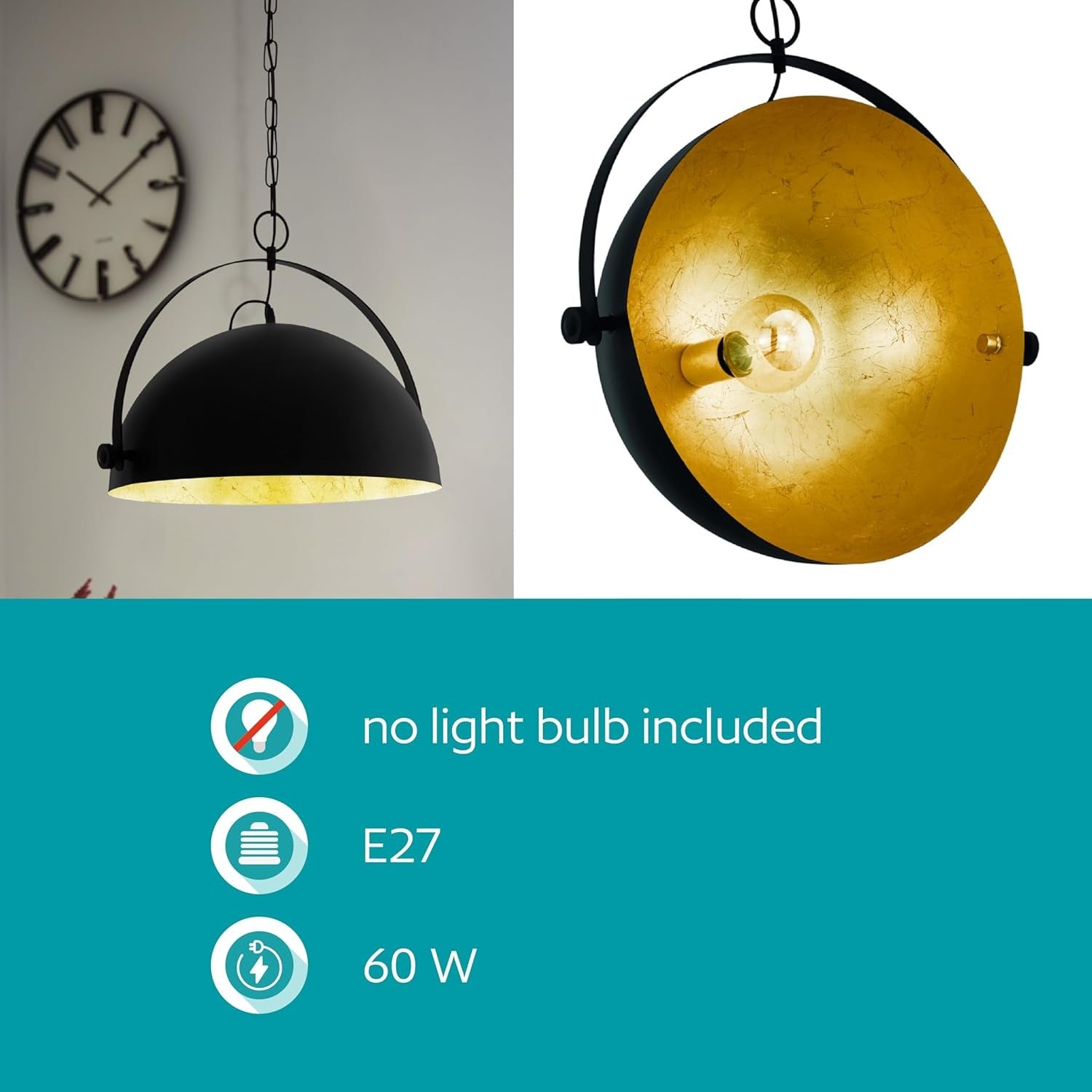 Industrial Pendant Ceiling Light Black Gold Vintage Metal Hanging Lamp E27