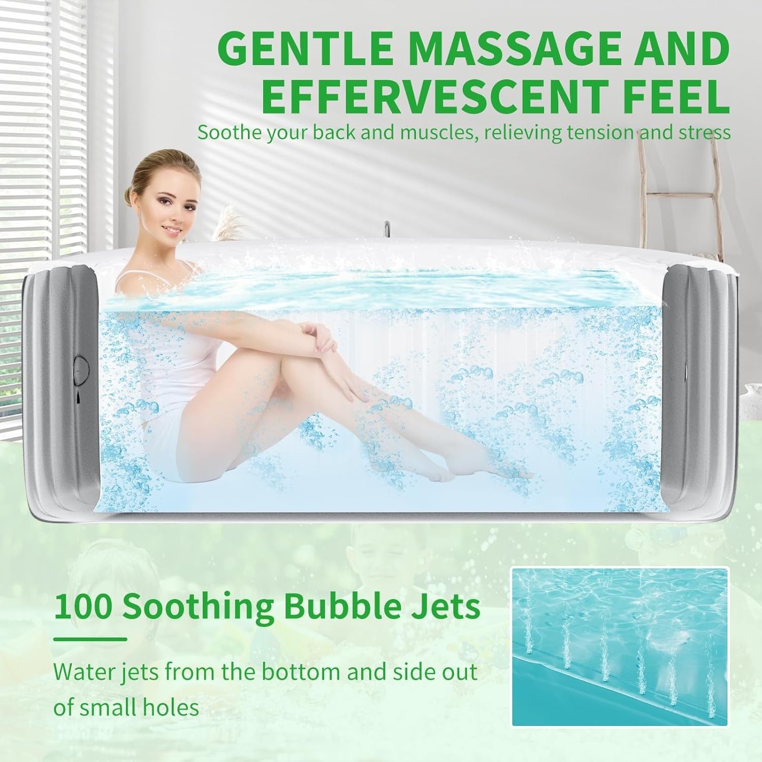 2 Person Inflatable Hot Tub Oval Spa 100 Air Jets Heated Portable