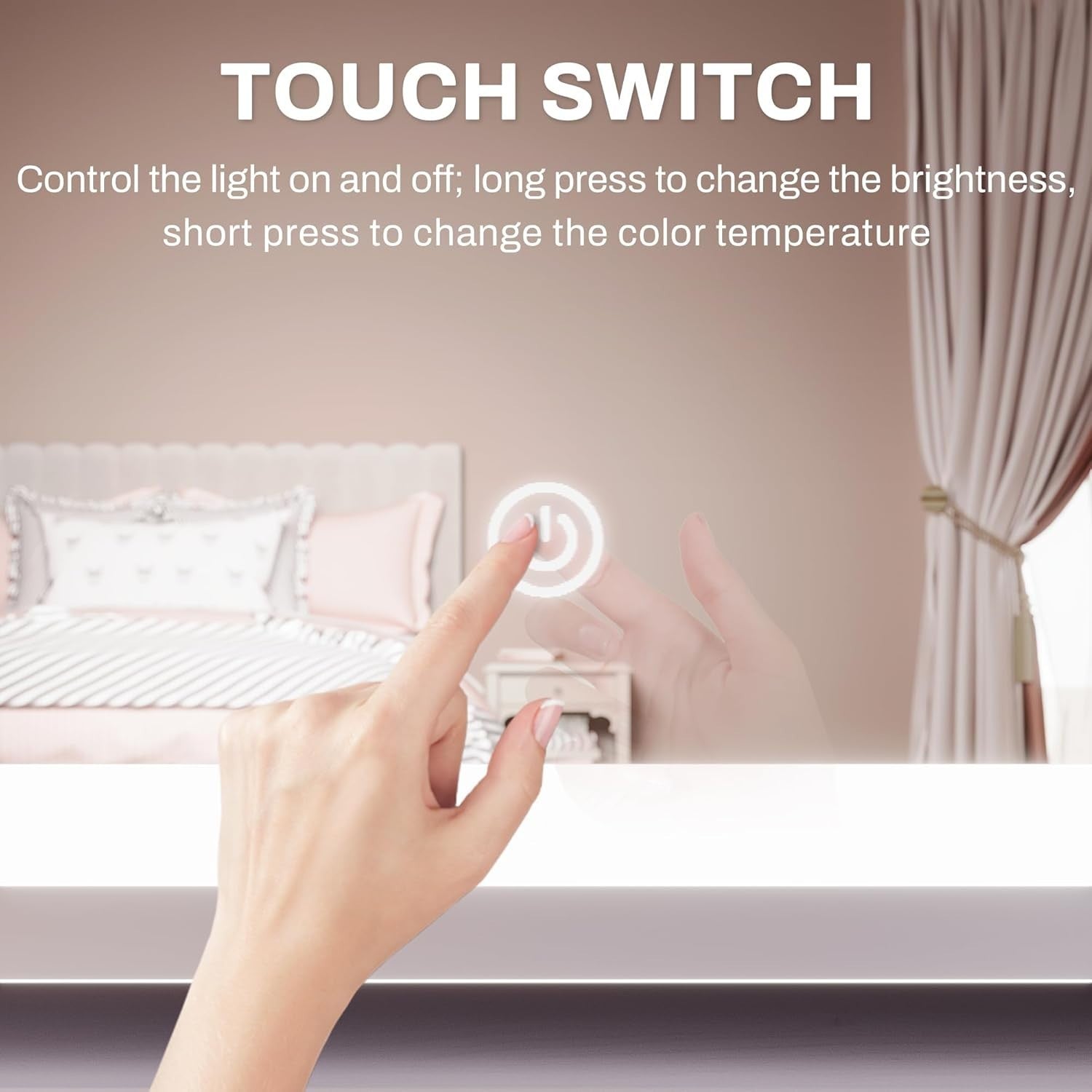 LED Makeup Mirror 100x70cm Touch Dimmable 3 Color Lights Table/Wall