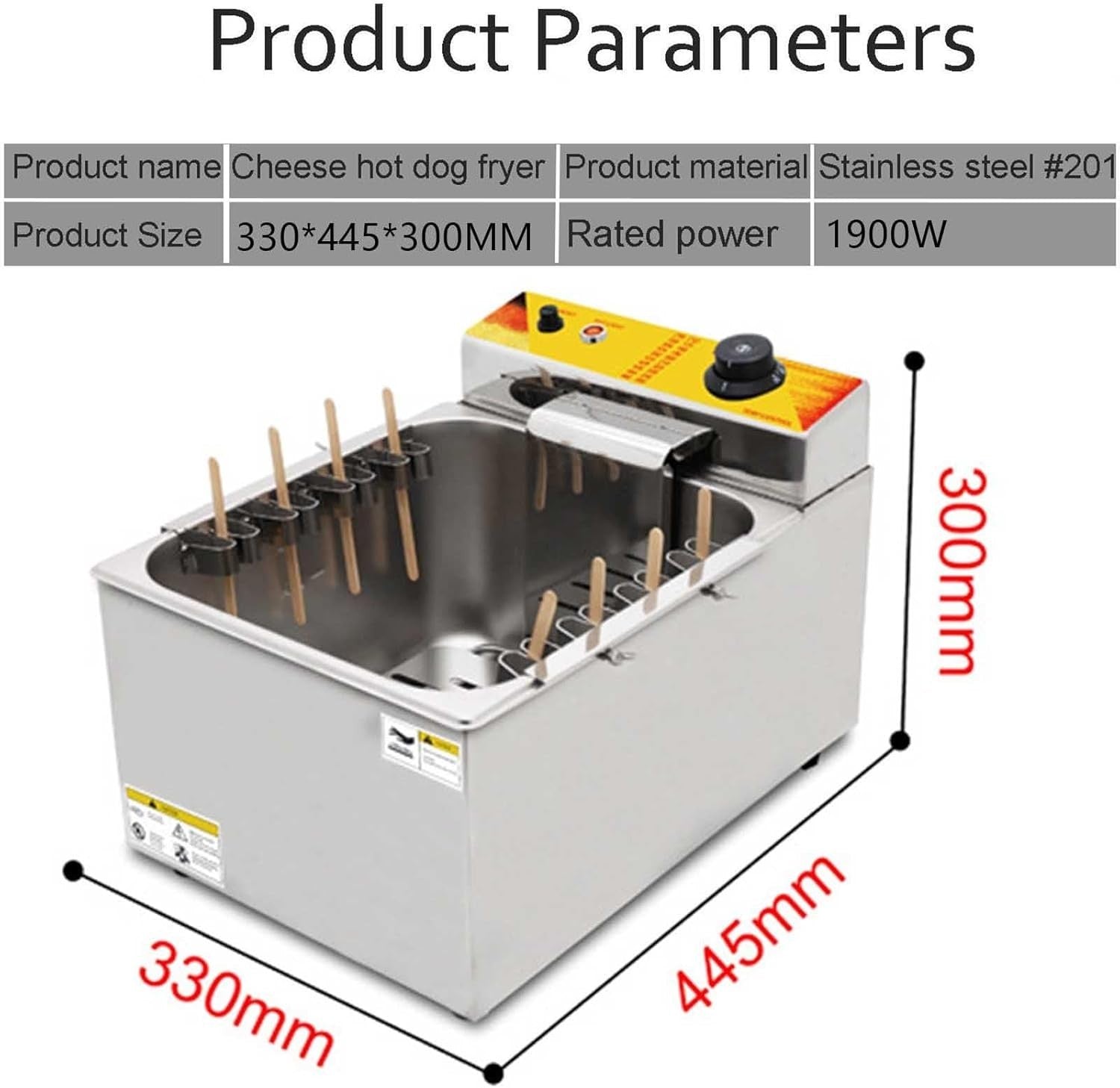 1900W Commercial Corn Dog Deep Fryer 12L Electric Stainless Steel