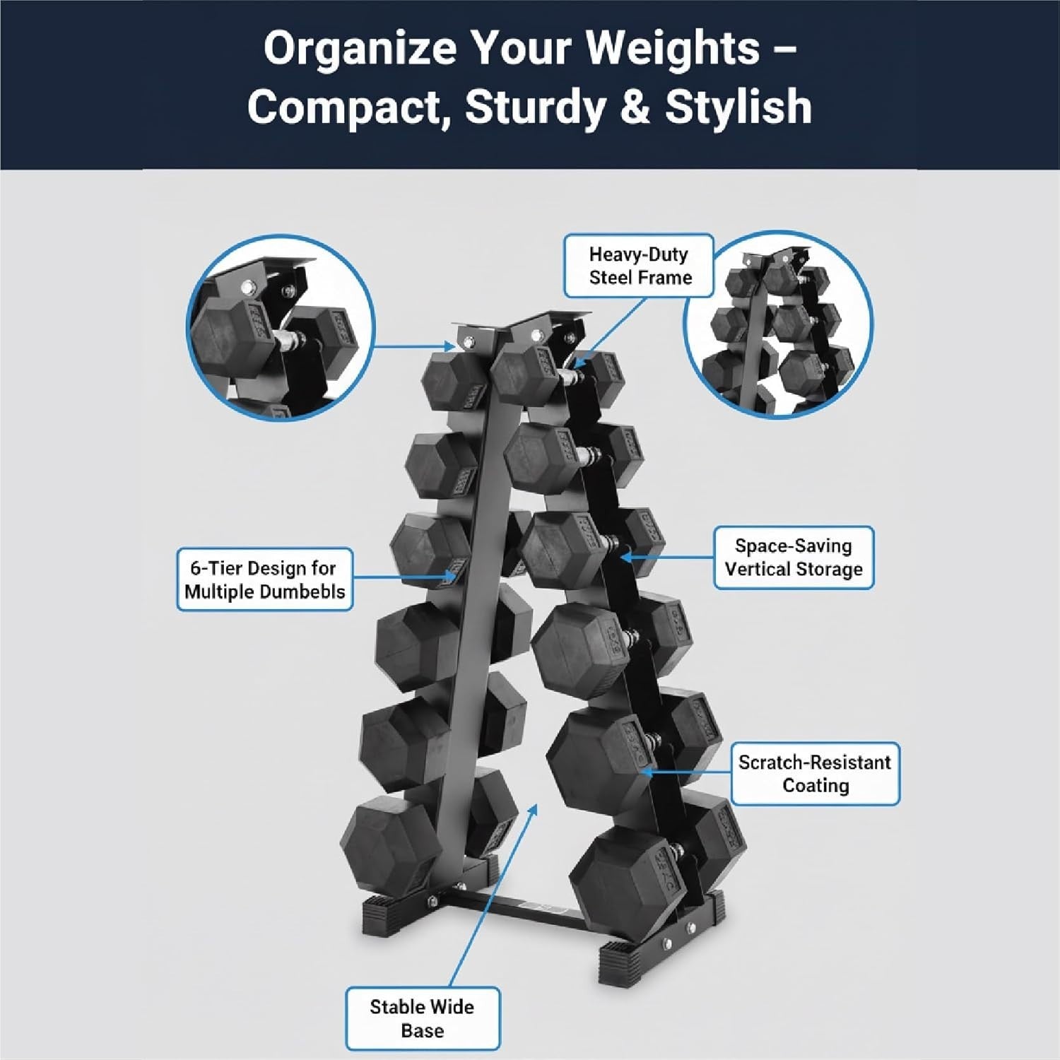 Hex Dumbbells Weight Set 6 Pairs 2.5–30kg Rubber Cast Iron Home Gym