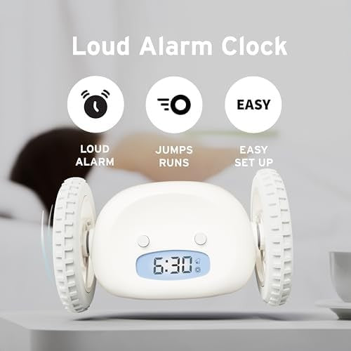 Runaway Alarm Clock on Wheels Extra Heavy Sleeper Rolling Jumping