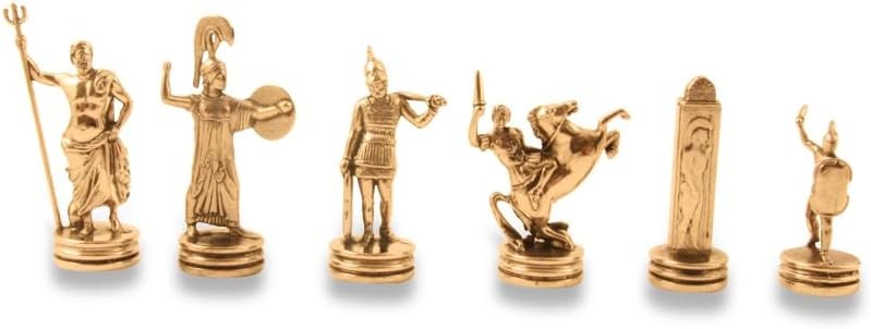 Luxury Greek Statue Chess Set | Zinc Gold & Silver Pieces | 36cm Raised Board