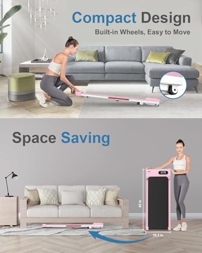 Compact Pink Walking Pad Treadmill 2.5HP Under Desk Quiet LED Remote 5% Incline