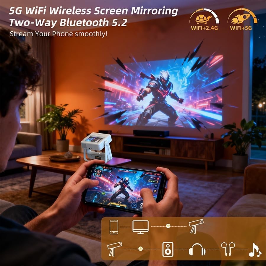 Smart Touch Screen Projector 1080P 4K Support WiFi Bluetooth 180°