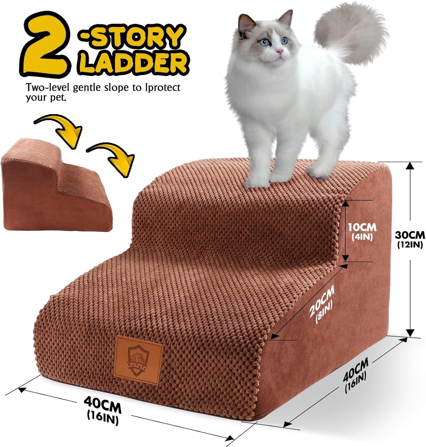 2-Step Dog Stairs Ramp Small Pets Non-Slip Foam Bed Access