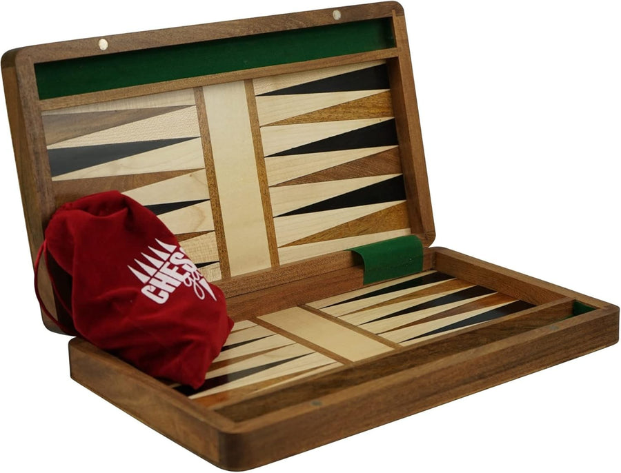 14” Handmade Wooden Backgammon Set Solid Wood Foldable Luxury Board Game