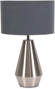 Silver Touch Dimmer Table Lamp Grey Drum Shade Bedside LED Light