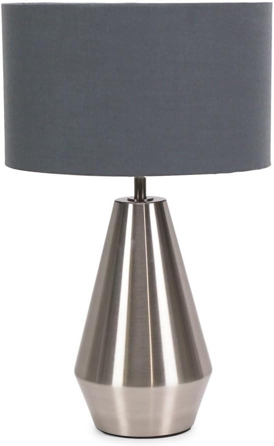 Silver Touch Dimmer Table Lamp Grey Drum Shade Bedside LED Light
