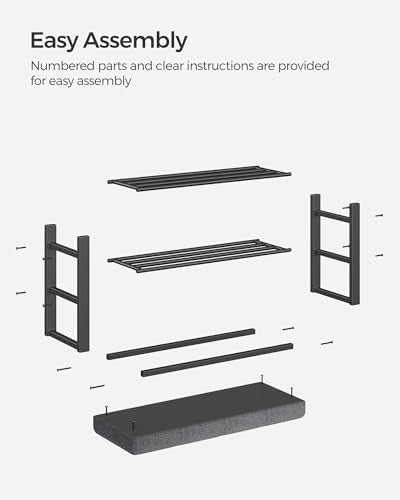 3 Tier Shoe Rack Bench 81cm Padded Seat Metal Frame Grey Black Entryway Storage