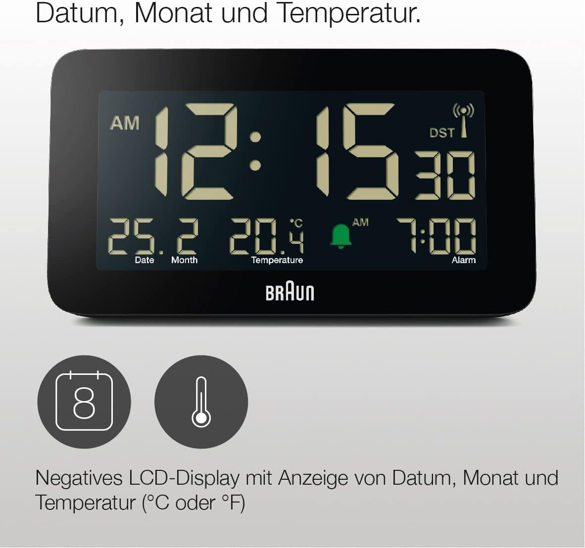 Digital Alarm Clock Large LED Display Temperature Date Radio Control
